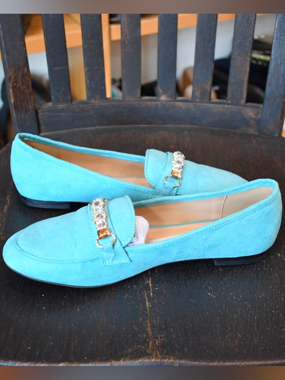 NEW💫 Suede Crystal-Trim Women's Loafers